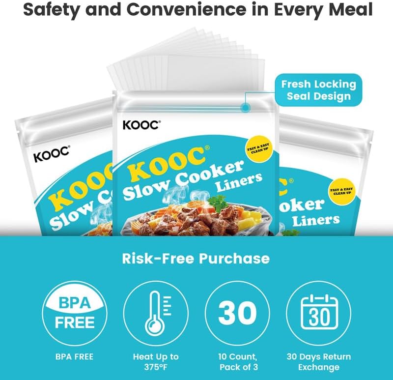KOOC Slow Cooker Liners 10"x13" 30 count Small Size Disposable Plastic Bags Pot Liners Brunch Cooking Bags Fit 1.5 qt to 2 qt Pot BPA Free - Image 3
